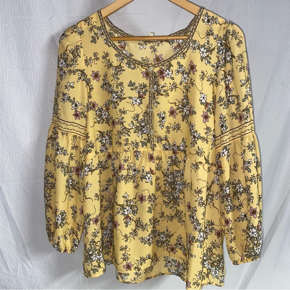 Max Studio Tops - Max Studio Semi Sheer Yellow Floral Blouse, Size Large